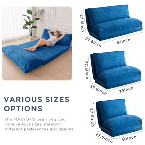 MAXYOYO Bean Bag Bed Folding Sofa Bed Floor Mattress for Adults, Extra Thick and Long Floor Sofa with Corded Washable Cover, Dark Grey, 30x95 Inch