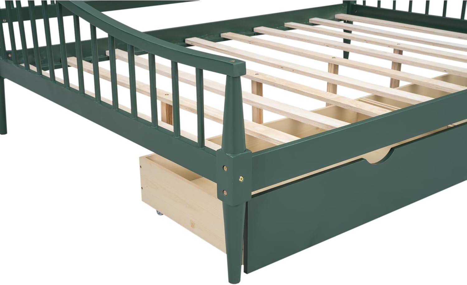 Full Size Daybed with Two Drawers,Solid Wood Storage Bed Frame W/Wooden Slat Support,Guide Rail Design on Three Sides,Easy to Assemble