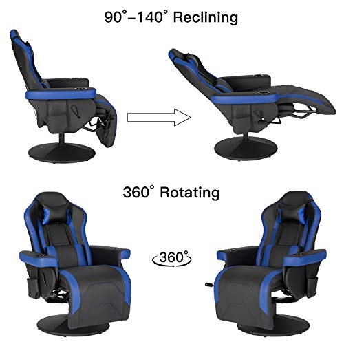 Modern-Depo Gaming Recliner Chair with Speakers, Massage, High Back, Cupholder, Headrest, Lumbar Support