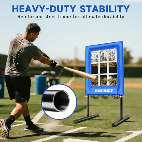 Heavy-Duty 9 Hole Baseball Pitching Net with Pitching Target Pockets, Regulation Size Strike Zone
