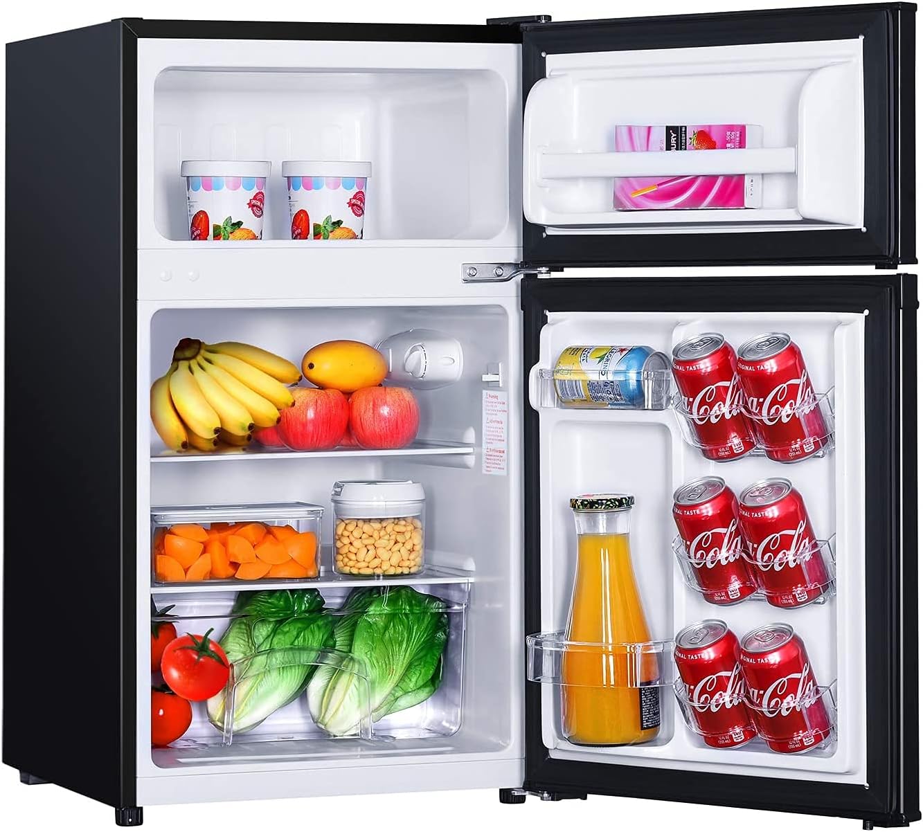 Mini Fridge with Freezer, 3.1 Cu.Ft Refrigerator 2 Doors, Unique Shelf Design, with LED Light, Adjustable Control Thermostat