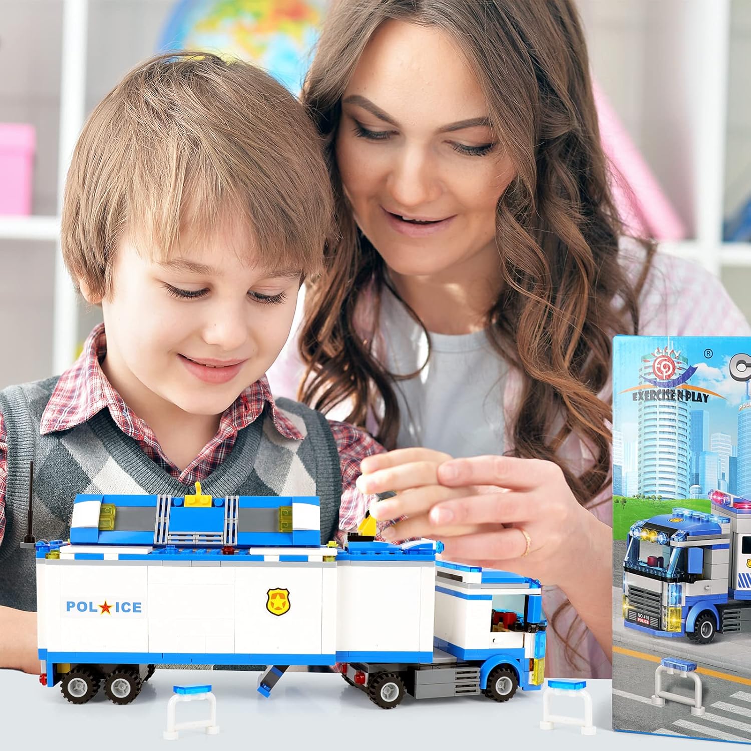 City Police Station Building Set, Mobile Command Truck Building Blocks, Cop Cars Vehicles STEM Construction Toy Kit