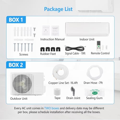 Bonnlo 17SEER2 Ductless Mini Split AC/Heating System, Split-System Wall Air Conditioner Pre-Charged Inverter Heat Pump with 16ft Installation Kit