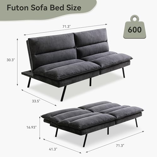 Faux Leather Futon Sofa Bed,Convertible Futon Couch,Memory Foam Loveseat Sleeper Sofa,Small Splitback Modern Folding Couch for Living Room,Office