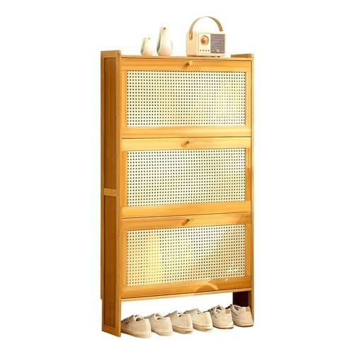 Shoe Rack Slim Shoe Storage Cabinet for Entryway, Bamboo Shoe Organizer with Flip Drawers, Free Standing Shoe Cabinet for Closet