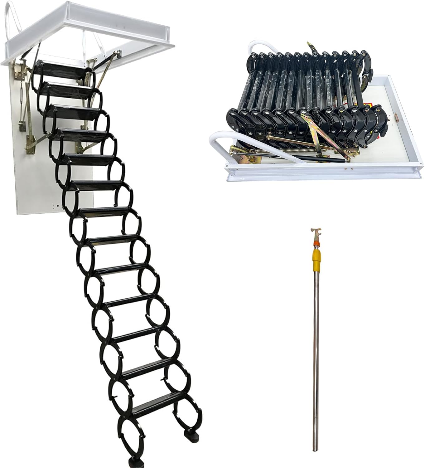 TECHTONGDA Attic Loft Ladder Stairs, 10.5 Ft Attic Stairs Pull Down Attic Ceiling Ladder, 13 Steps Folding Stairs Loft Ladder, Al-Mg Alloy
