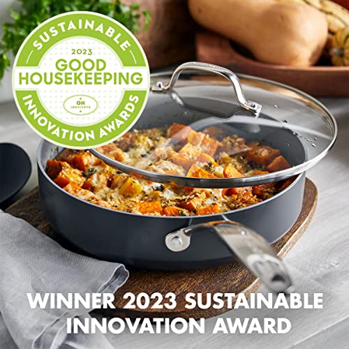 GreenPan Valencia Pro Stainless Steel 5QT Saute Pan with Lid, Induction Mirrored Tri-Ply, Ceramic Nonstick PFAS-Free PFOA- Free Coating