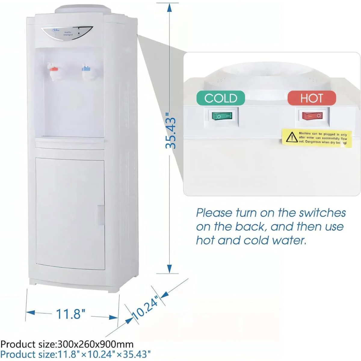 LUVCMFT Water Cooler Dispenser for 5 Gallon Bottle, Top Loading Hot and Cold Water Dispenser with Storage Cabinet & Child Safety Lock