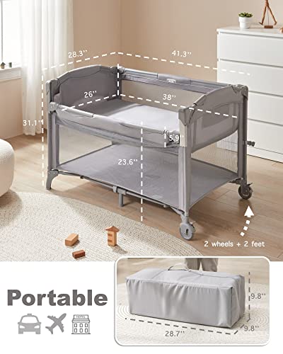 BEKA 4 in 1 Baby Bassinet Bedside Sleeper, Baby Bedside Crib 4 Functions, Bedside Bassinet Crib Sleeper, Playard, Changing Table