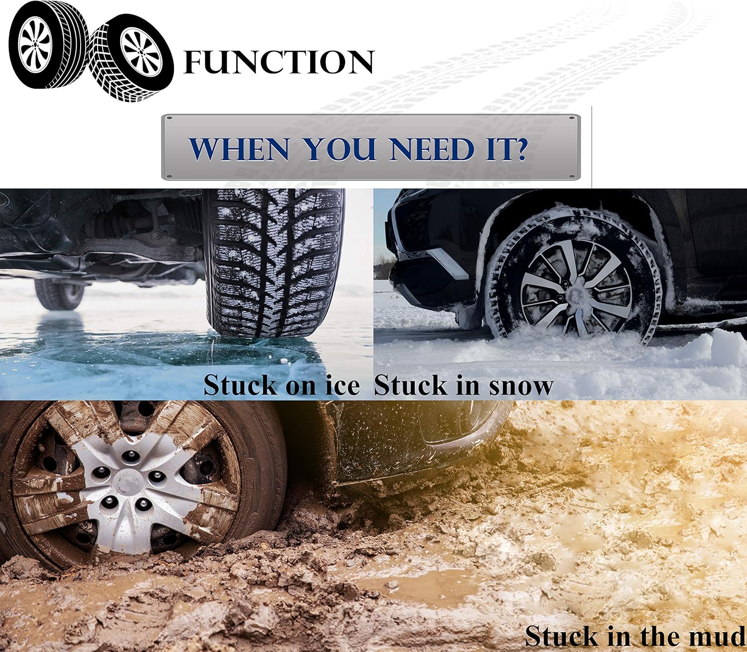 TARKII Tire Traction Mats, Two 39.3 Inch Portable Emergency Caterpillar Bands to Get Your Vehicles Unstuck in Snow, Mud and Sand