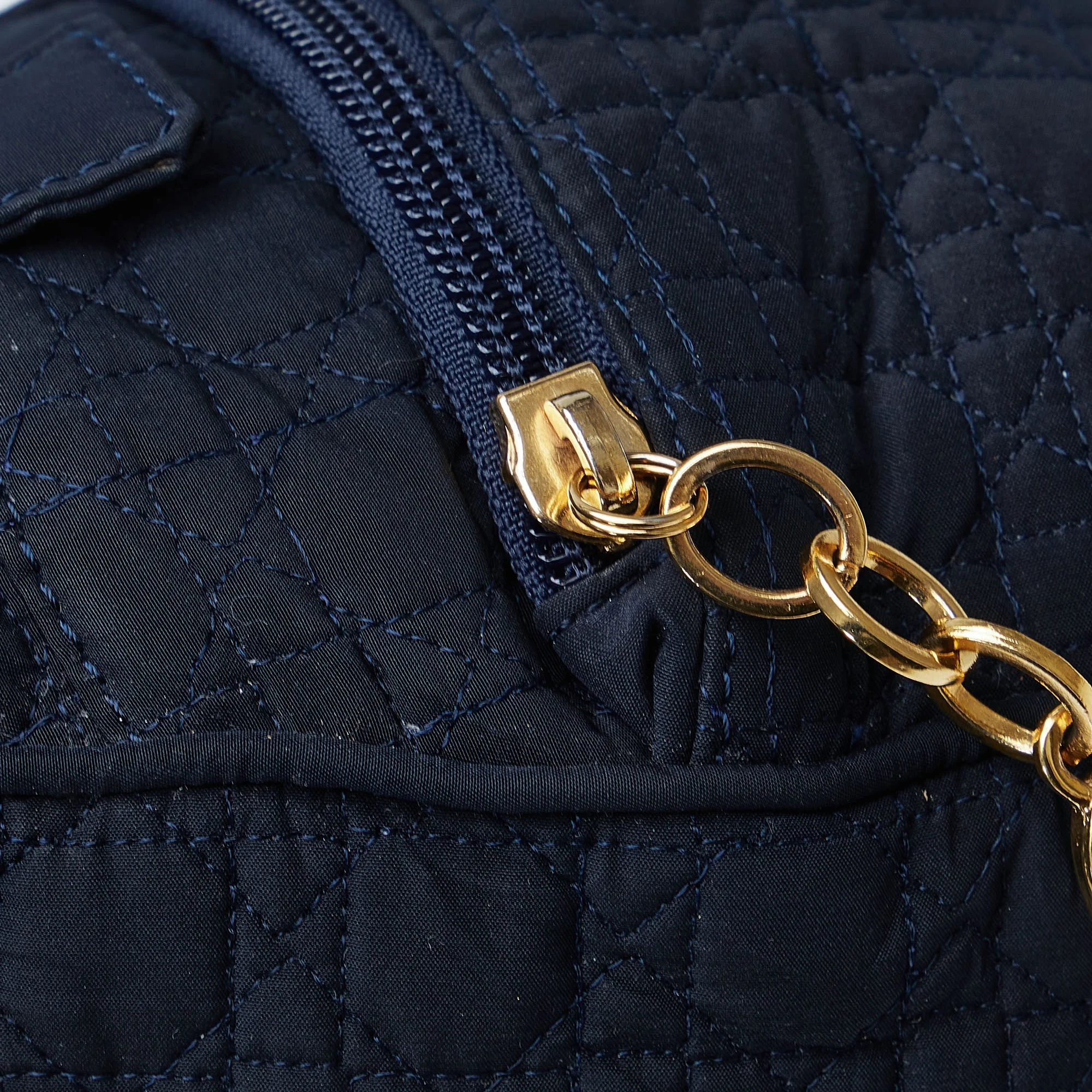 Pre-Owned Authenticated Dior Cannage Handbag Nylon Fabric Blue Top HandleBag Unisex (Good)