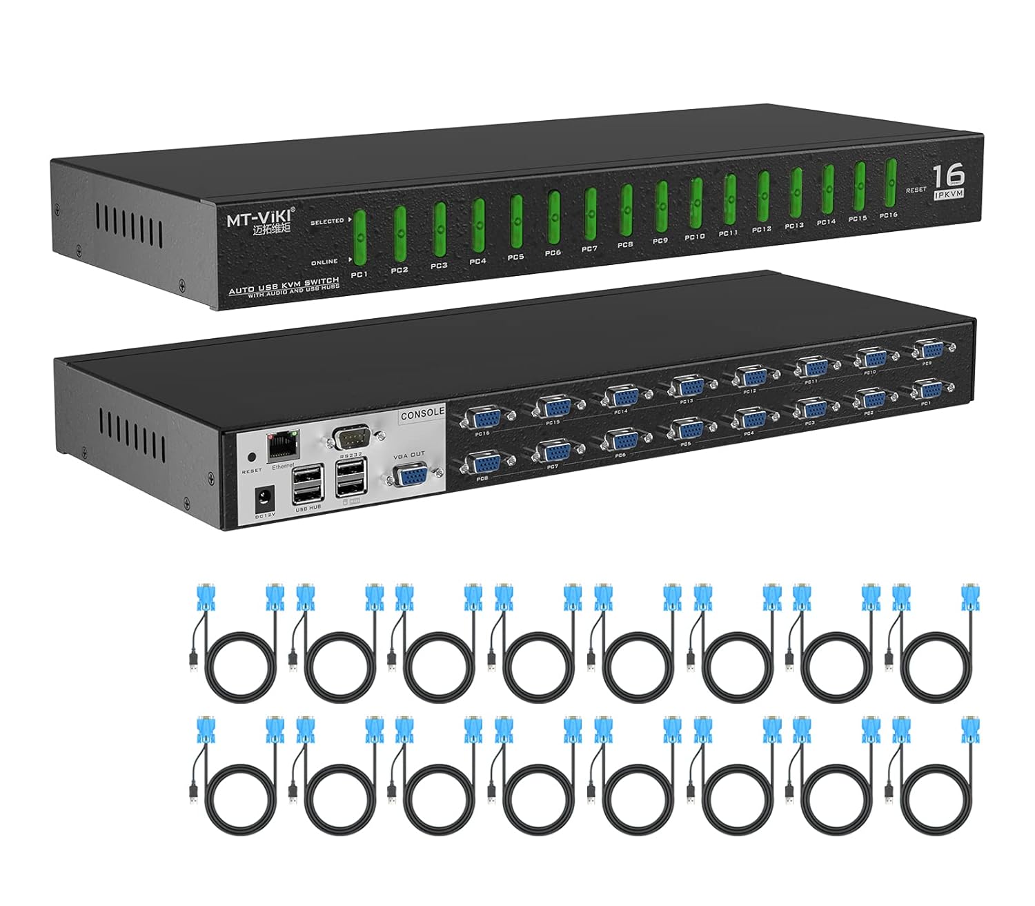IP KVM Switch 16 Port,MT-VIKI Rackmount KVM Console Over IP for Local Access + Remote Access, Support Daisy-Chain up to 256 PCs