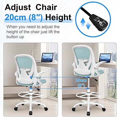 Primy Drafting Chair Tall Office Chair with Flip-up Armrests Executive Ergonomic Computer Standing Desk Chair with Lumbar Support and Adjustable