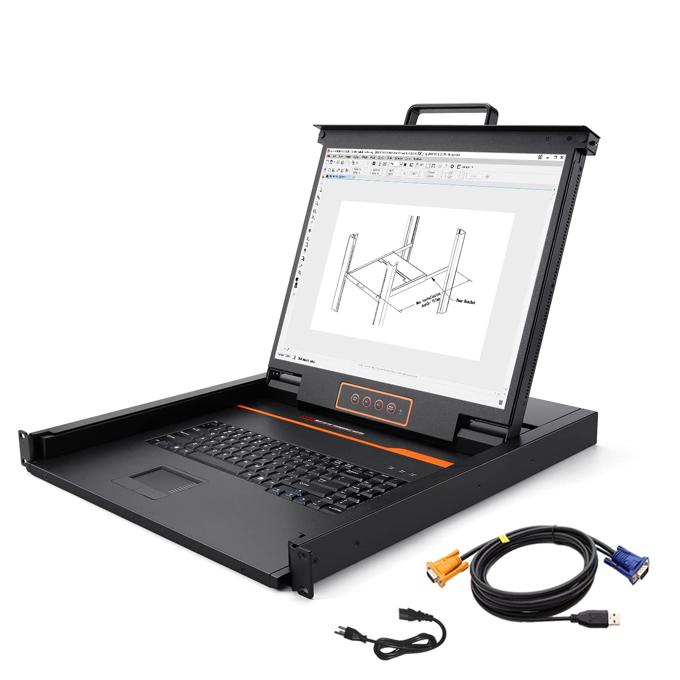 8-Port Rack Mount KVM Console with 19" LCD Monitor,Keyboard and Touchpad,VGA KVM Drawer w/Cables&Hardware