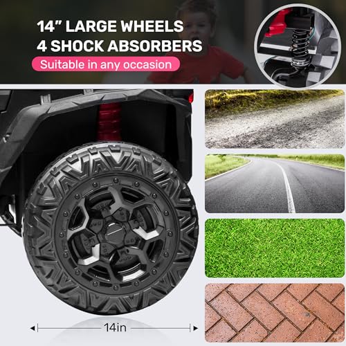 ANPABO 24V 4X4 Ride on Car Truck w/Remote Control, 4WD/2WD Switchable Kids UTV, 19" Spacious Seat, 4 Shock Absorbers, Soft Start, Music Player