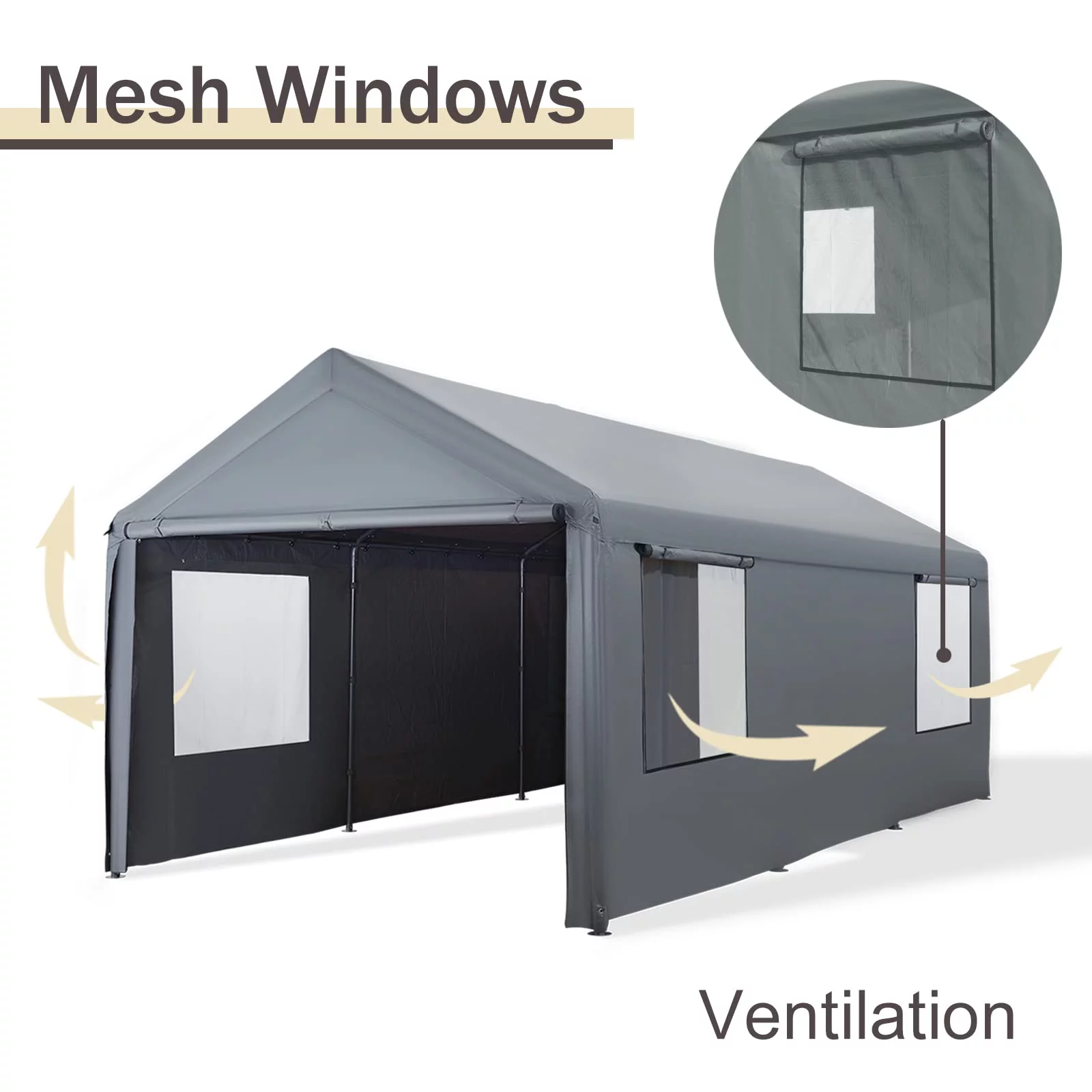 Gardesol Carport, 12'x20' Extra Large Heavy Duty Carport with Removable Sidewalls & Doors, Portable Garage Car Canopy for Car, Truck, SUV, Beige