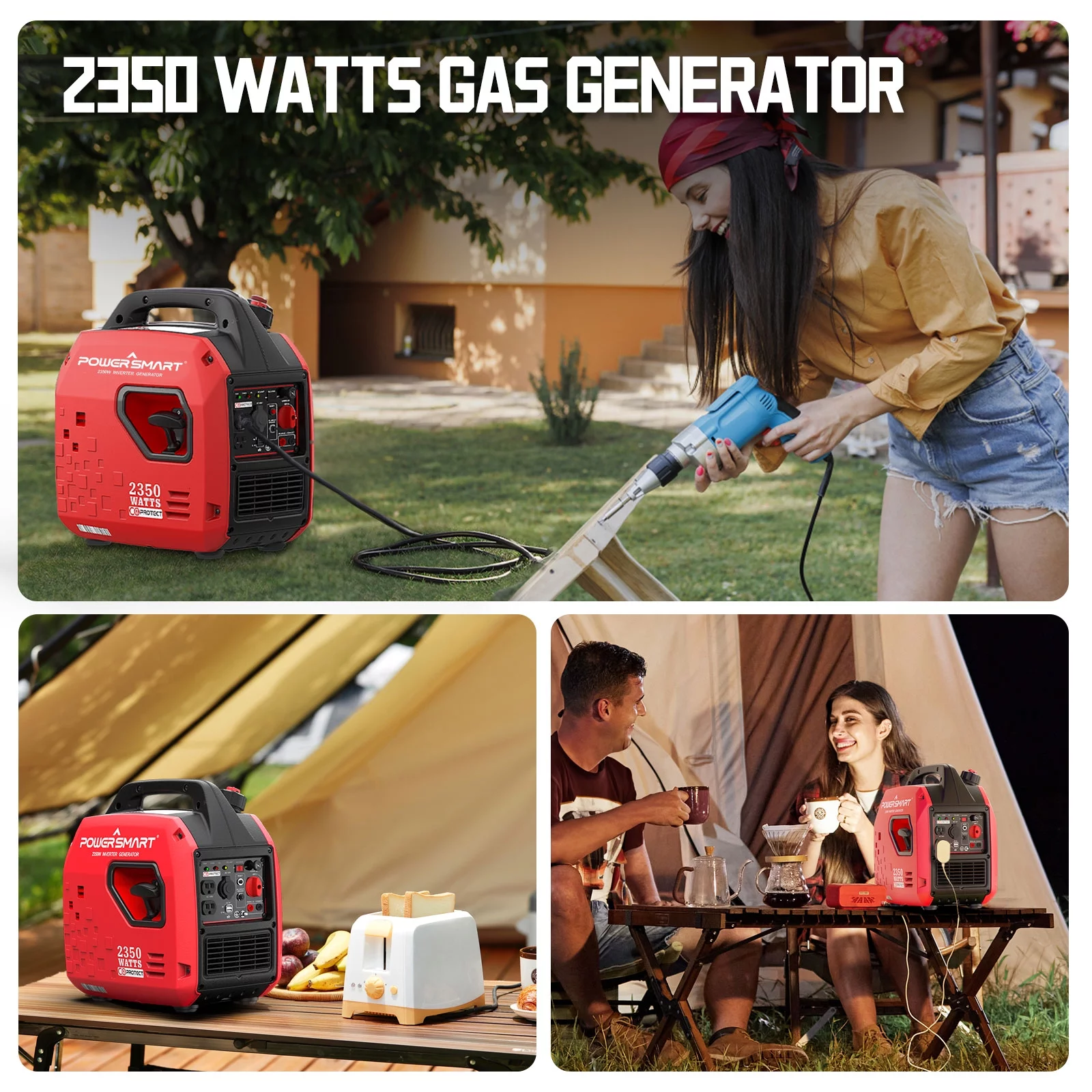 PowerSmart 2350-Watt Portable Gasoline Inverter Generator, Lightweight，generator for camping PS5025C