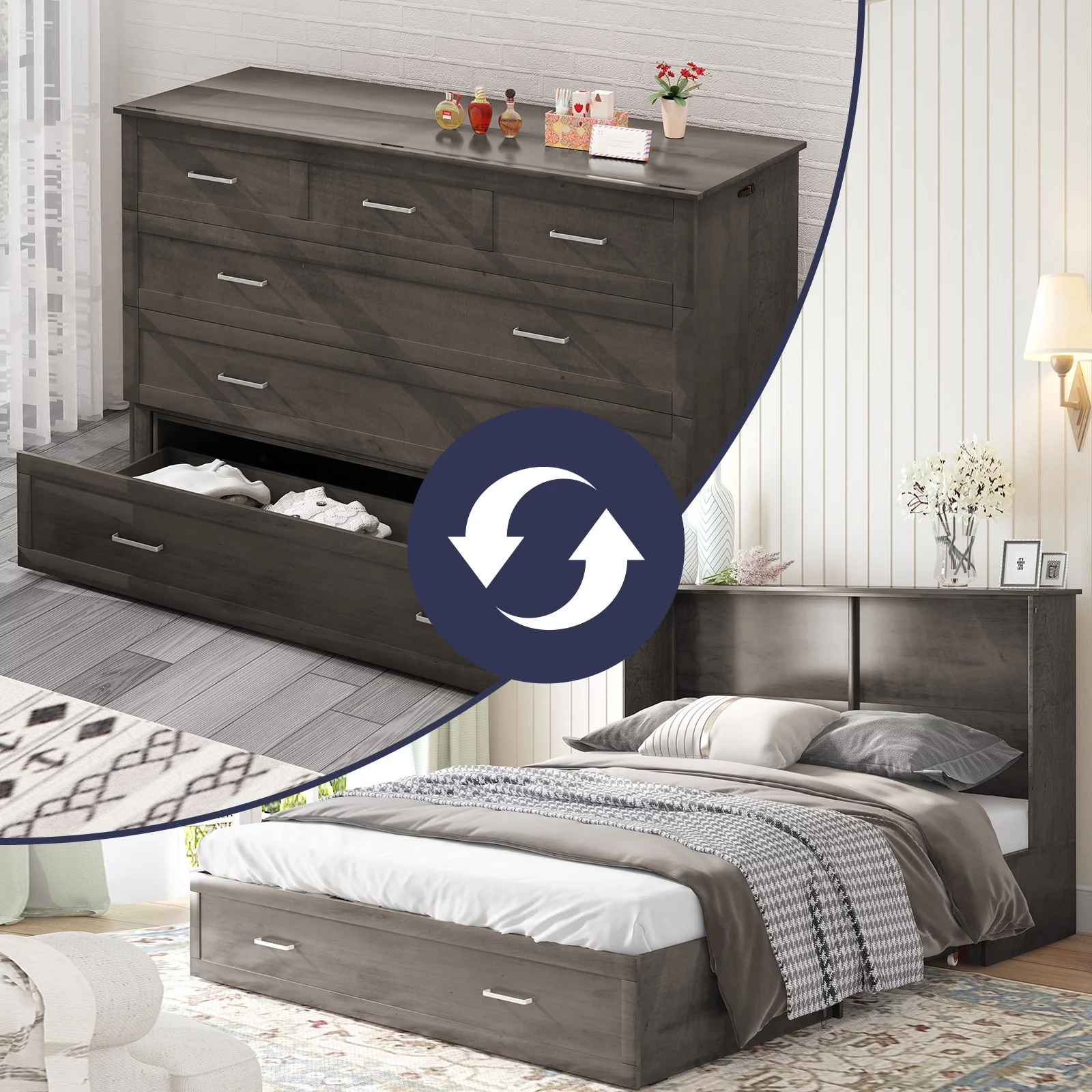 ZAFLY Murphy Cube Cabinet Bed with USB Charging Station, Murphy Bed Cabinet with Large Drawer & Folding Mattress
