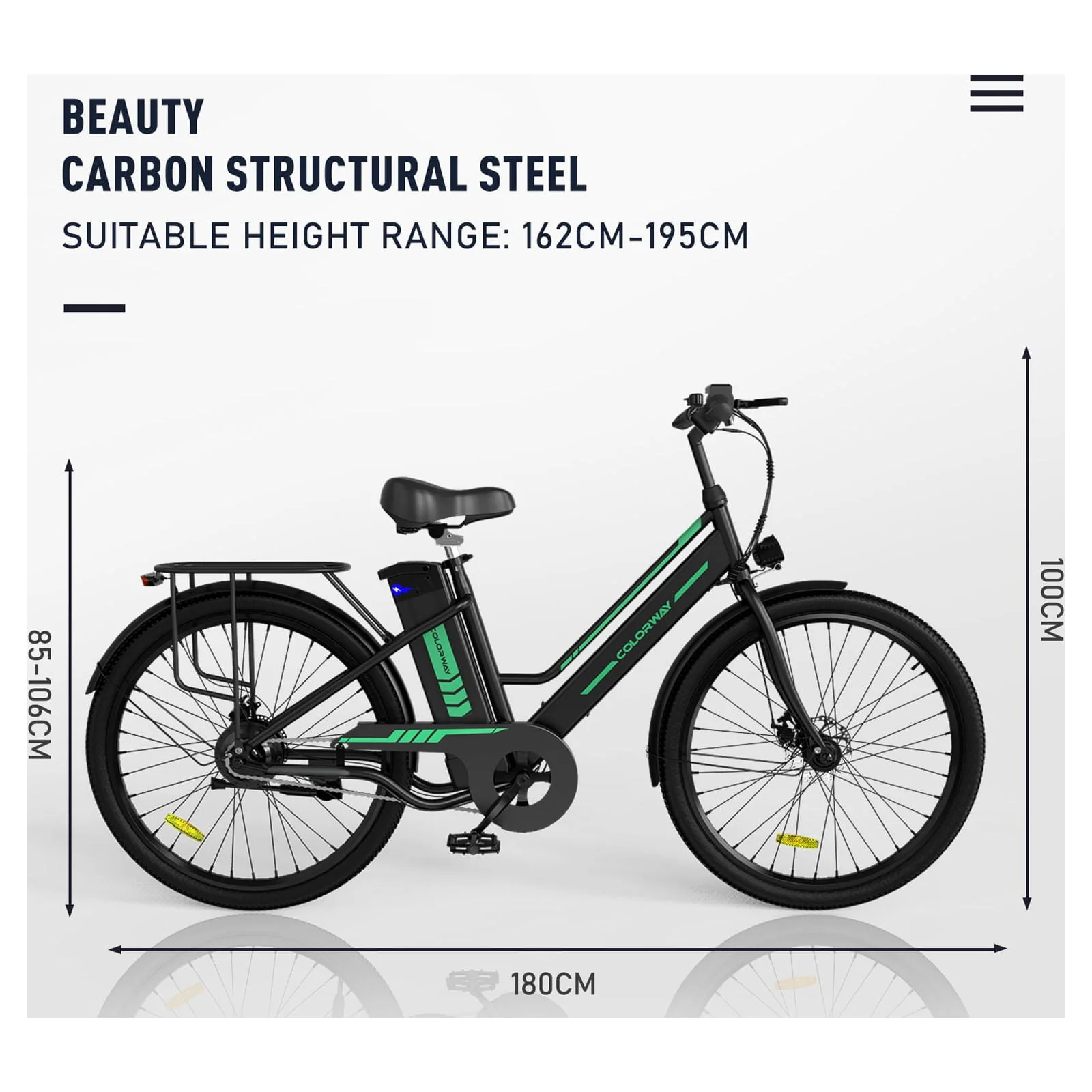 COLORWAY 26 Electric Bike for Woman, 500W Powerful Motor, 36V 12AH Removable Battery E Bike, , Max. Speed 19.9MPH Electric Bicycle