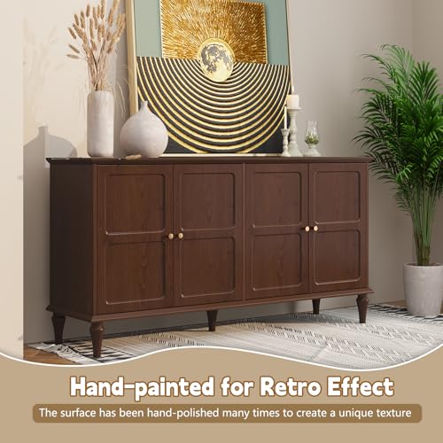 ARTPOWER Sideboard Buffet Cabinet with Storage, 58'' Mid-Century Modern Storage Cabinet with 4 Doors and Adjustable Shelves