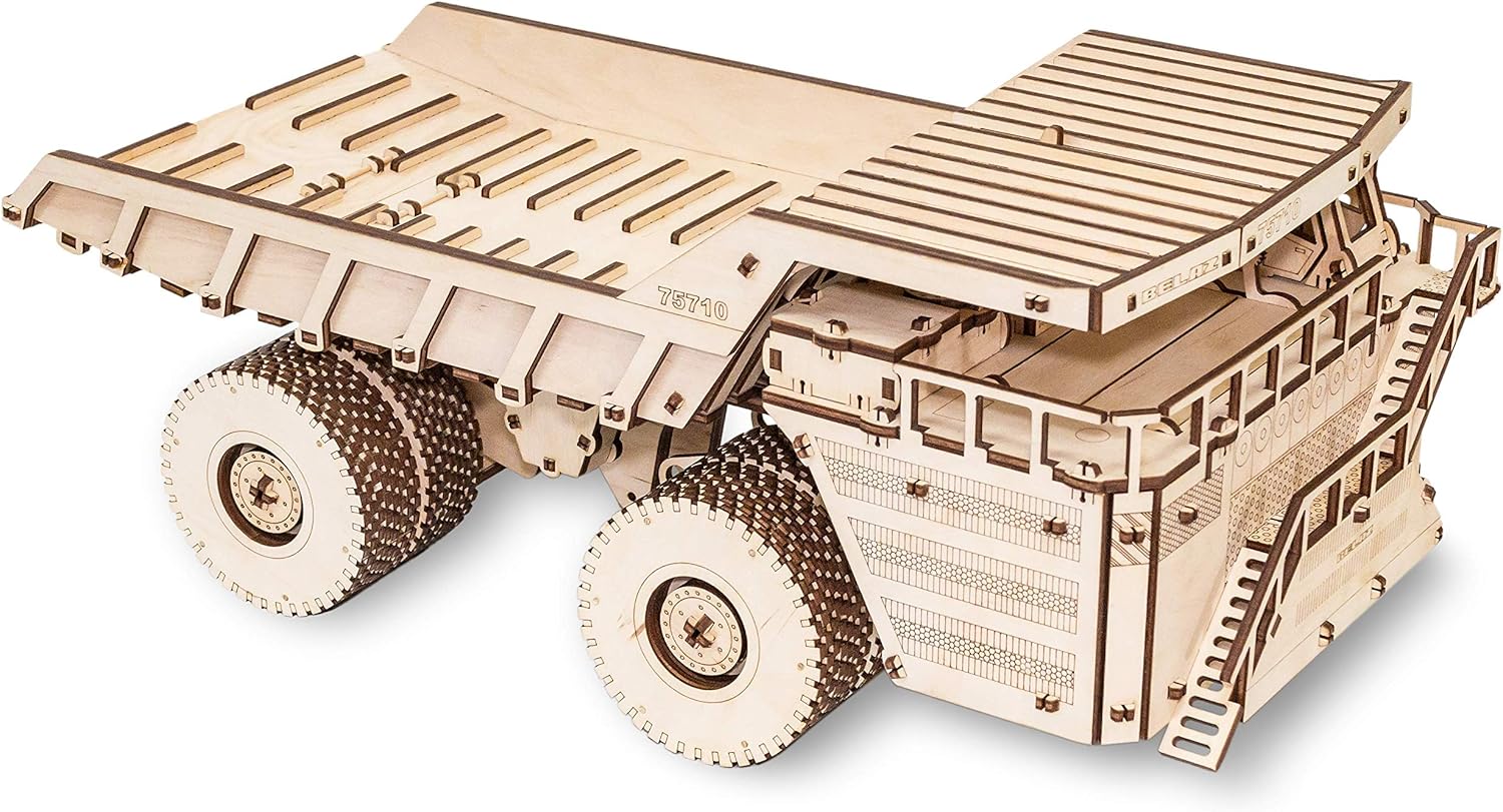 EWA Eco-Wood-Art Models 3D Puzzle for Adults and Teens - Mechanical BELAZ 75710 - Model with Rubber Band Engine - DIY Craft Set