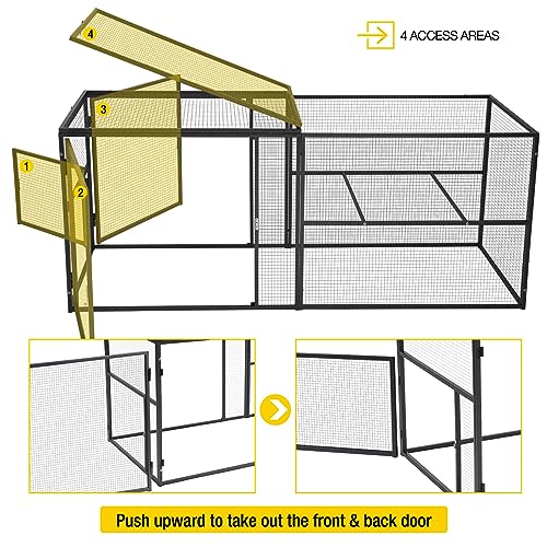 Aivituvin 71" Chicken Coop Run Extension Metal Frame with Perches, Outdoor Rabbit Run Duck House Enclosure with Detachable Door