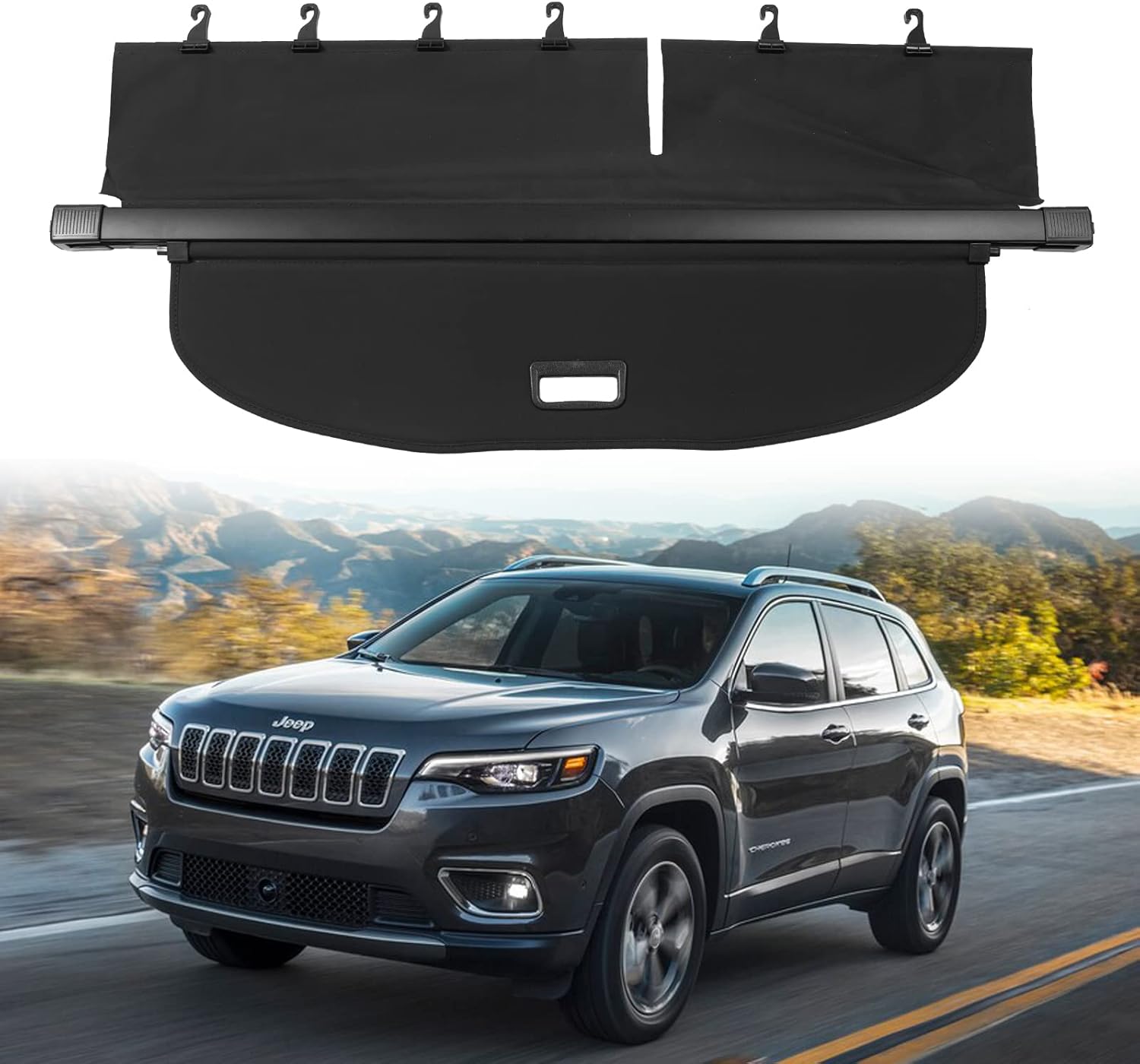 Fit 2019 2020 2021 2022 Jeep Cherokee Cargo Cover Rear Trunk Shade Cover Car Accessories Retractable (Style A)