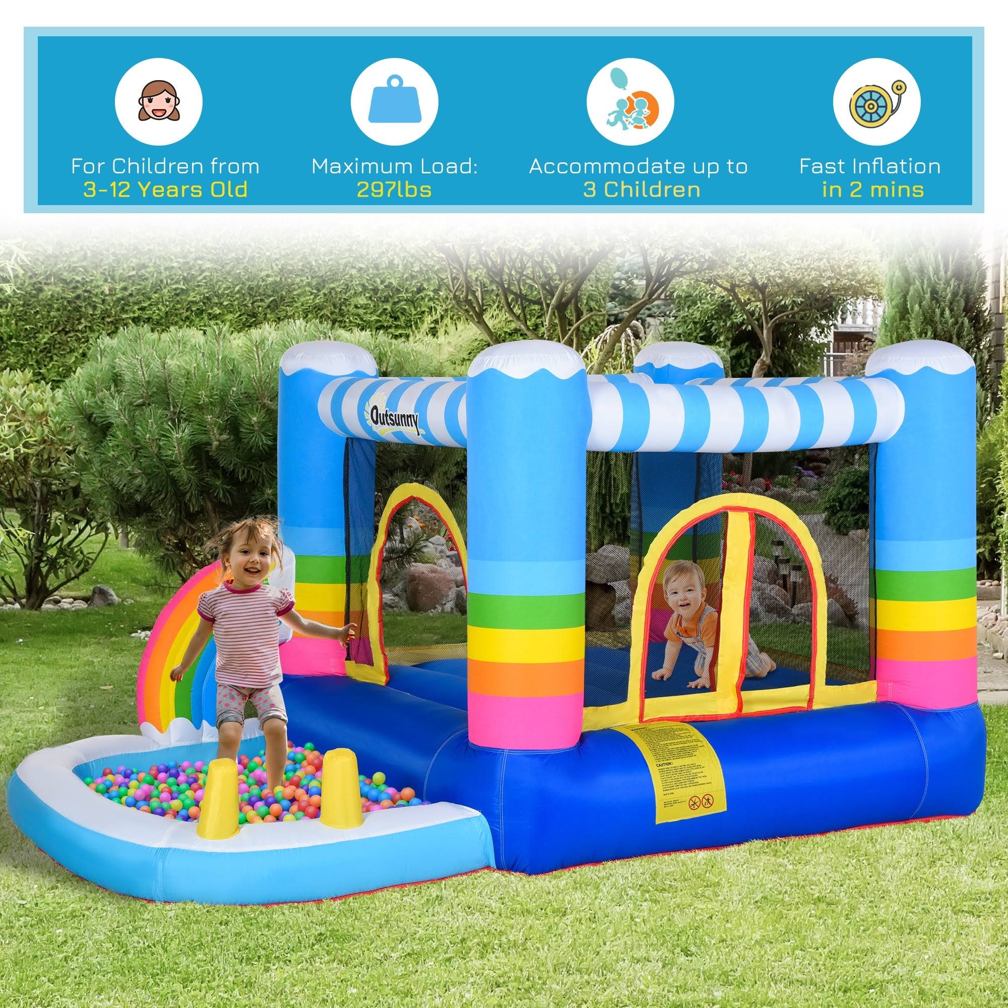 Outsunny 2-in-1 Kids Inflatable Bounce House Jumping Castle with Trampoline and Pool, with Carry Bag u0026 Inflator Included