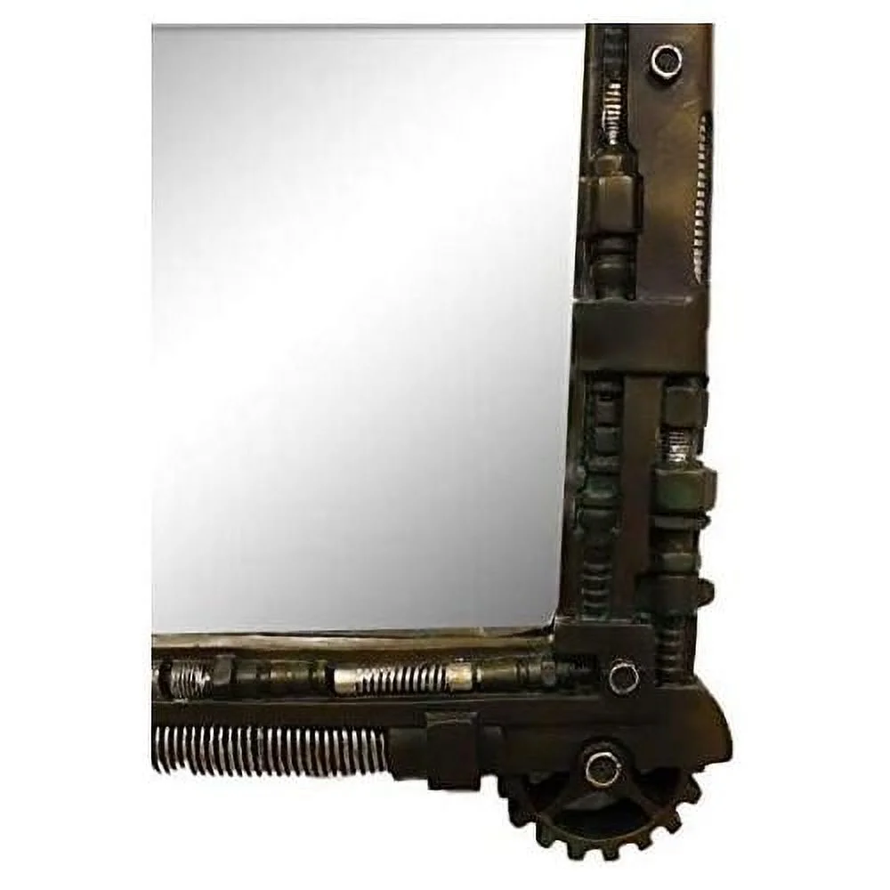Ebros Large Steampunk Kinetic Time Travel Rustic Sculpted Mechanical Gearwork Pipework Boltwork Feature Hanging Wall Vanity Mirror Plaque Decor 21.5"