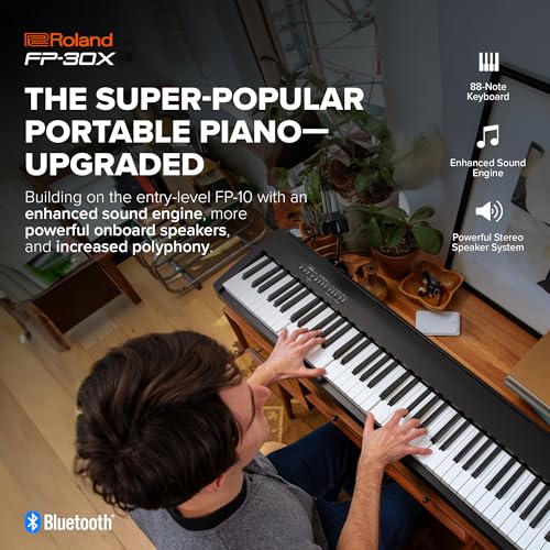 Roland FP-30X Digital Piano with Built-in Powerful Amplifier and Stereo Speakers. Rich Tone Authentic Ivory 88-Note PHA-4 Keyboard for unrivalled