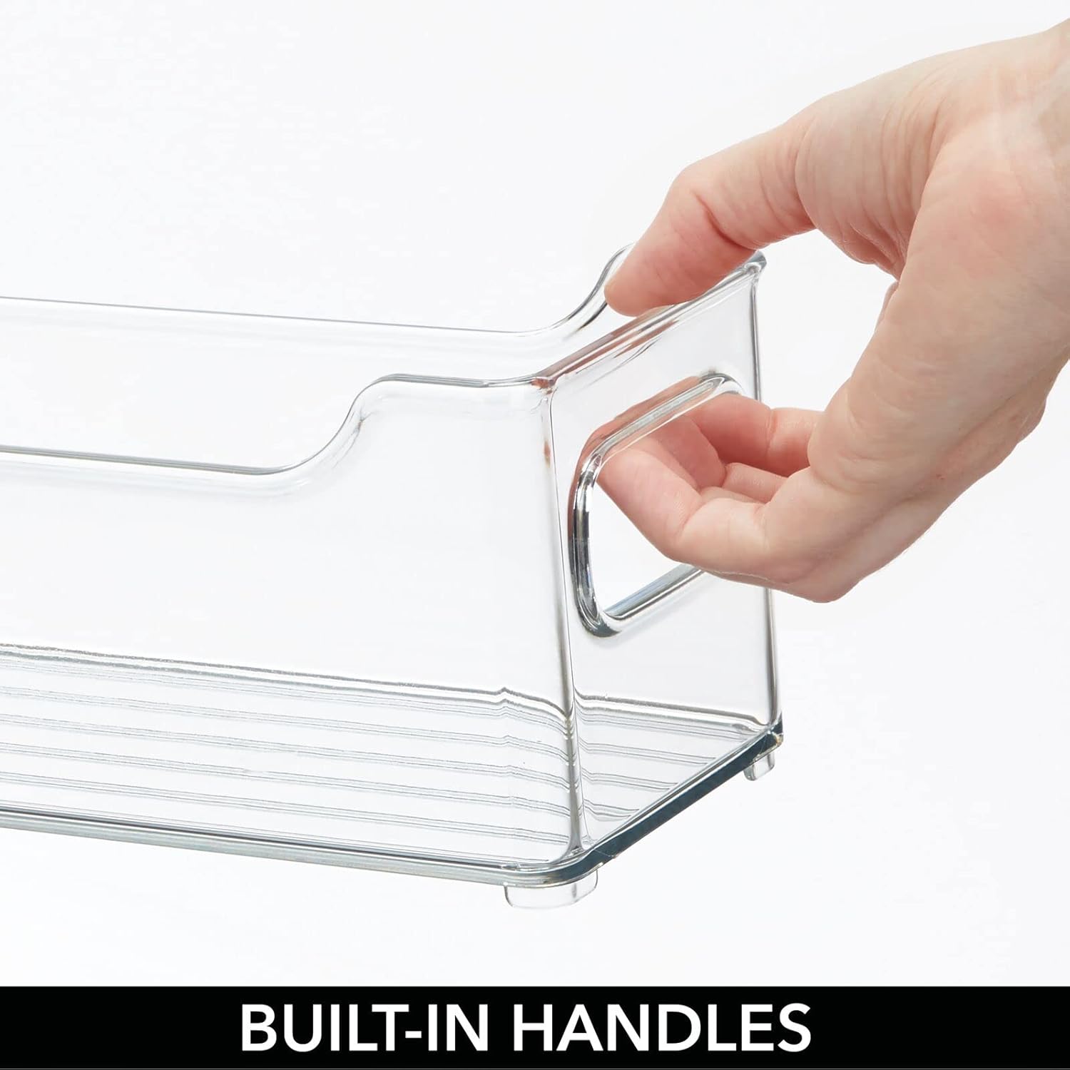 mDesign Plastic Rectangular Stackable Long Storage Container, Side Dip Organizer Bin w/Handles for Office, Filing Cabinet, Shelf, Desk