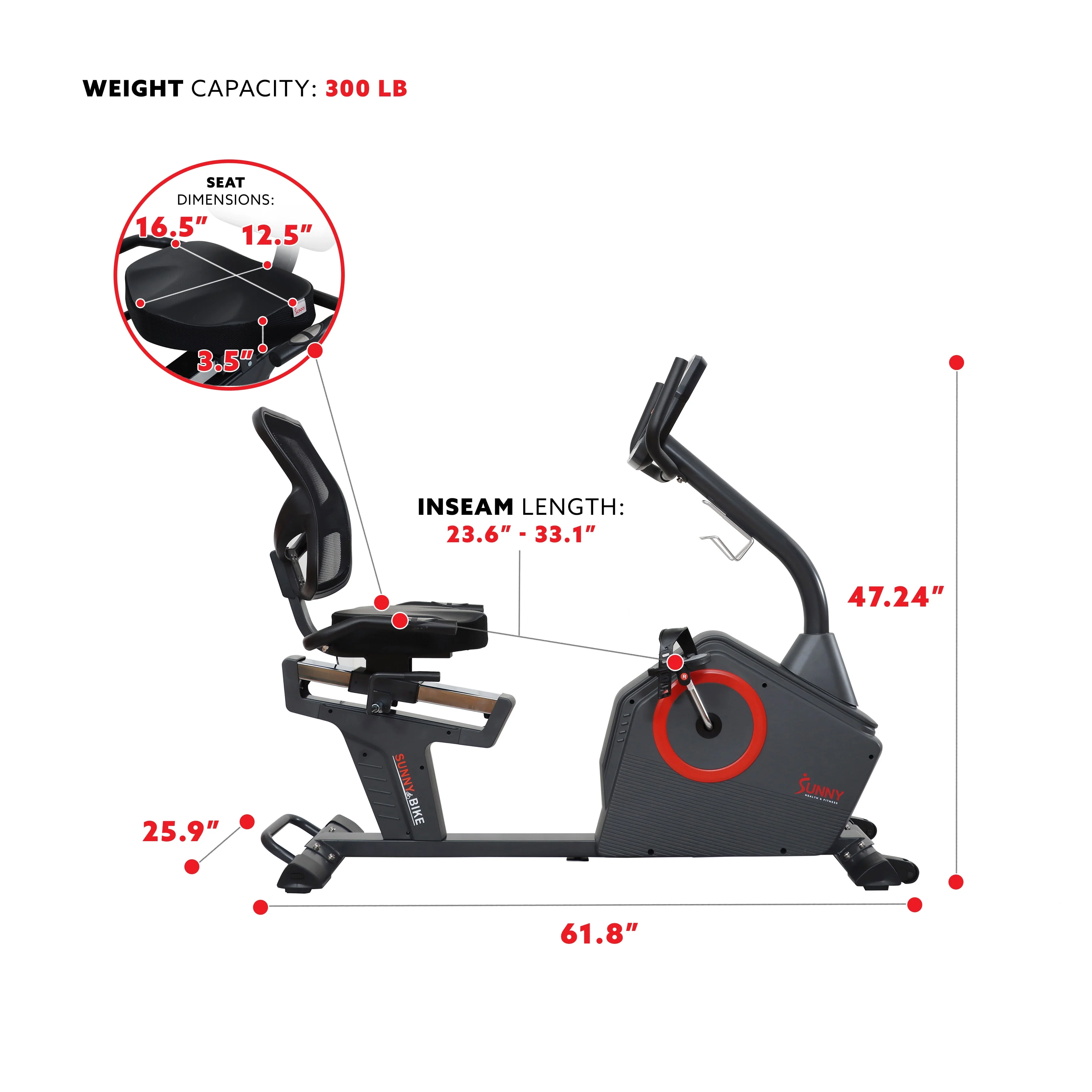 Sunny Health & Fitness Premium Magnetic Resistance Smart Recumbent Bike with Exclusive SunnyFit® App Enhanced Bluetooth Connectivity - SF-RB4850SMART