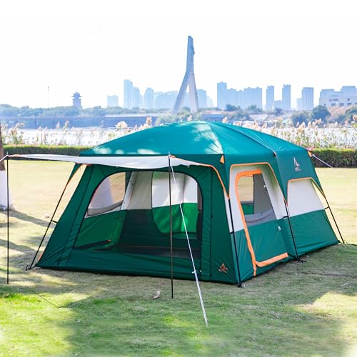 KTT Extra Large Tent 10-12-14 Person(B),Family Cabin Tents,2 Rooms,3 Doors and 3 Windows with Mesh,Straight Wall,Waterproof,Double Layer
