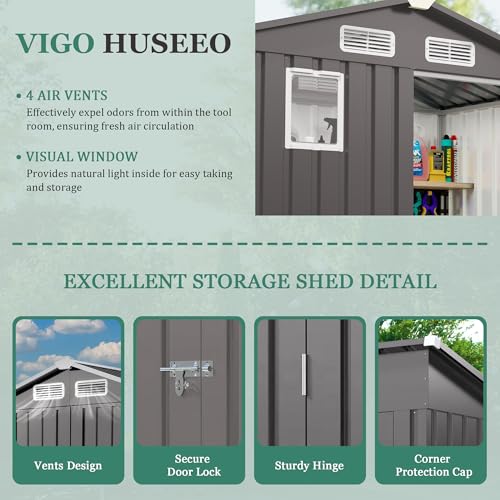 5x3x6FT Outdoor Storage Shed, Galvanized Steel Garden Shed with Lockable Door & Window, Waterproof Metal Tool Storage for Garden, Backyard, Patio