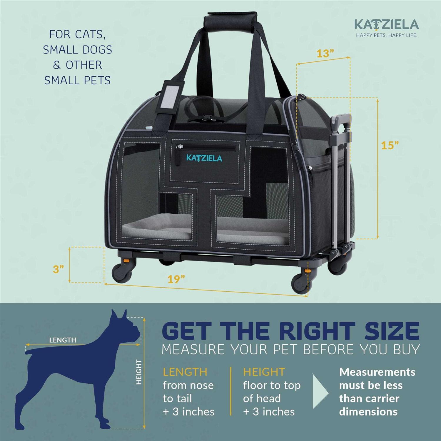 Katziela Luxury Lorry Pro Pet Carrier with Removable Wheels and Telescopic Handle - Pet Supplies online store