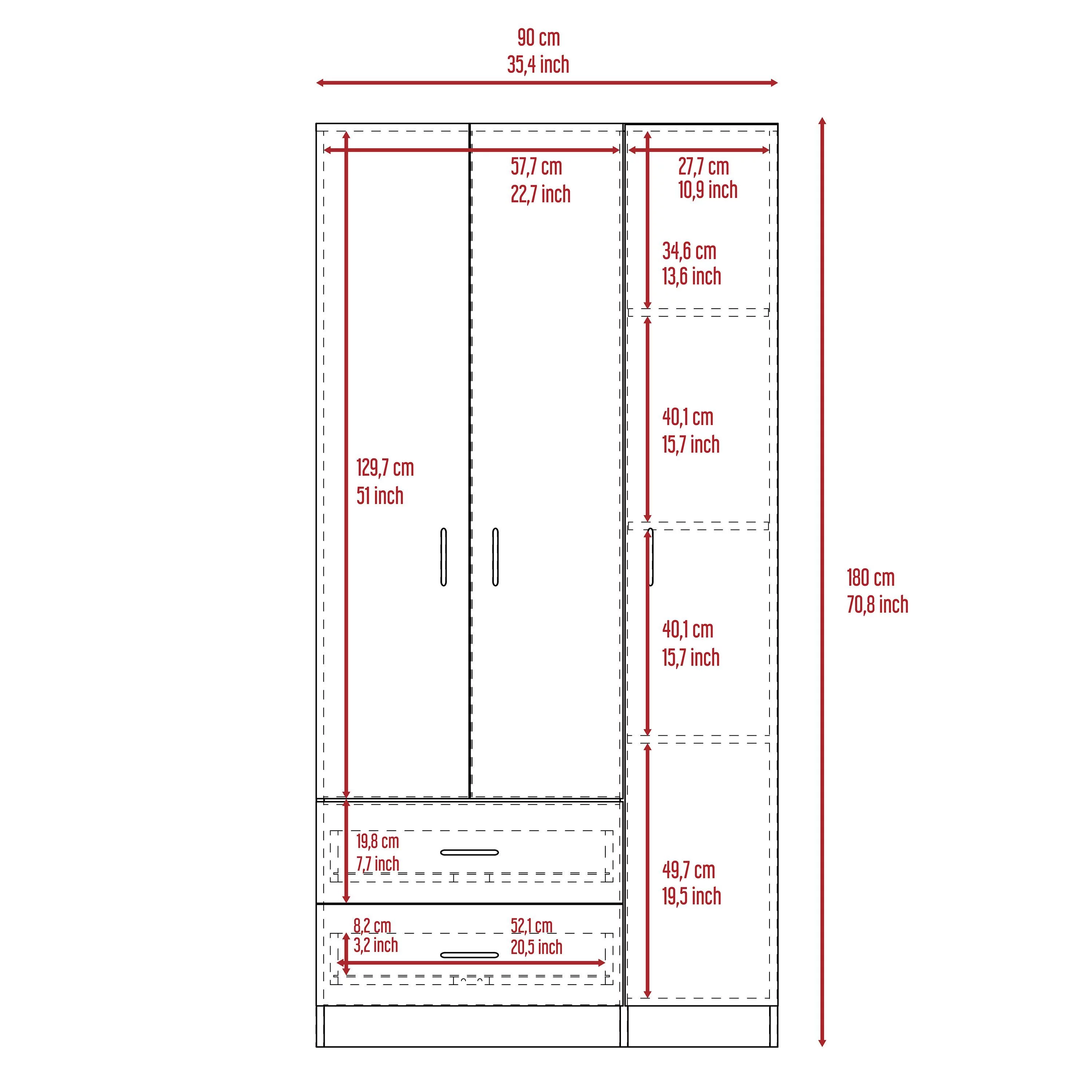 FM FURNITURE Eureka Three Door Armoire, Two Drawers, Rod ,Smokey Oak