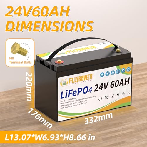 FLLYROWER 12V Lithium Battery 100AH With BMS and 16500 Deep Cycles 12V 100AH Lifepo4 Battery Grade A Cells for Marine Trolling Motor RV camping Solar