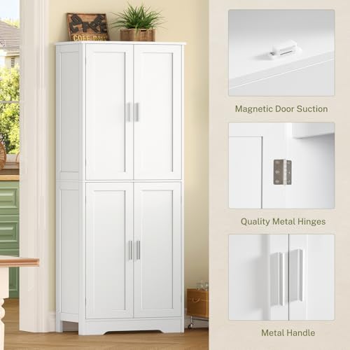 67” Storage Cabinet, Kitchen Pantry Cabinet with 4 Doors and 2 Adjustable Shelves, Cupboard, Tall Bathroom Cabinets for Dining Room, Living Room