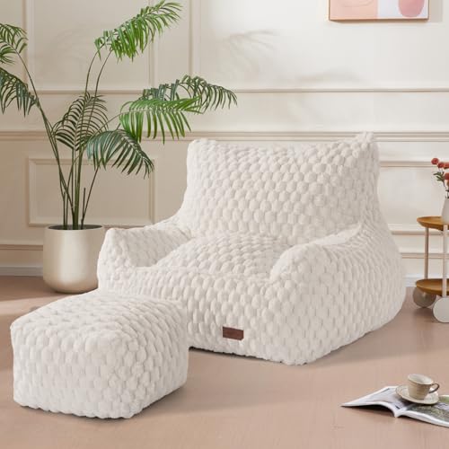 Big Bean Bag Chairs for Adults Cozy Giant Bean Bag Sofa Chair, Gaming Bean Bag Chairs with Foot Rest, Lounge Comfy Chair Indoor for Bedroom