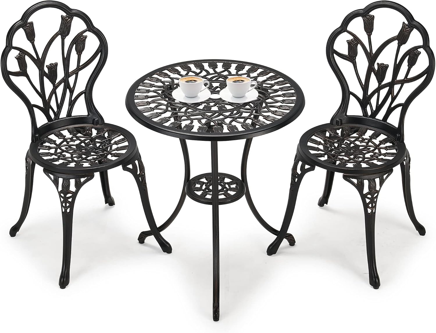 Laurel Canyon 3-Piece Cast Aluminum Patio Bistro Sets Antique Copper Finish Outdoor Furniture with Rust-Resistant Small Round Table and 2 Chairs for