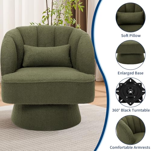 GarveeHome Modern Swivel Barrel Accent Chair, 360° Teddy Fabric Upholstered Armchair with Striped Backrest & Plush Padding
