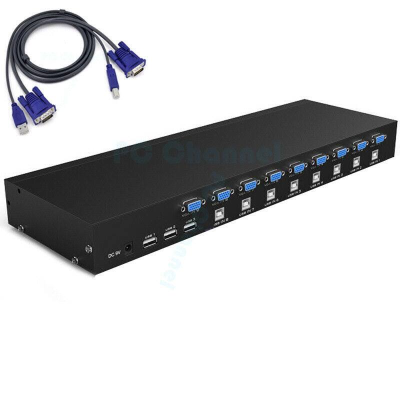GNS New 8 Port USB KVM VGA Switch with 8 Set Cable for Mouse Keyboard Monitor PC