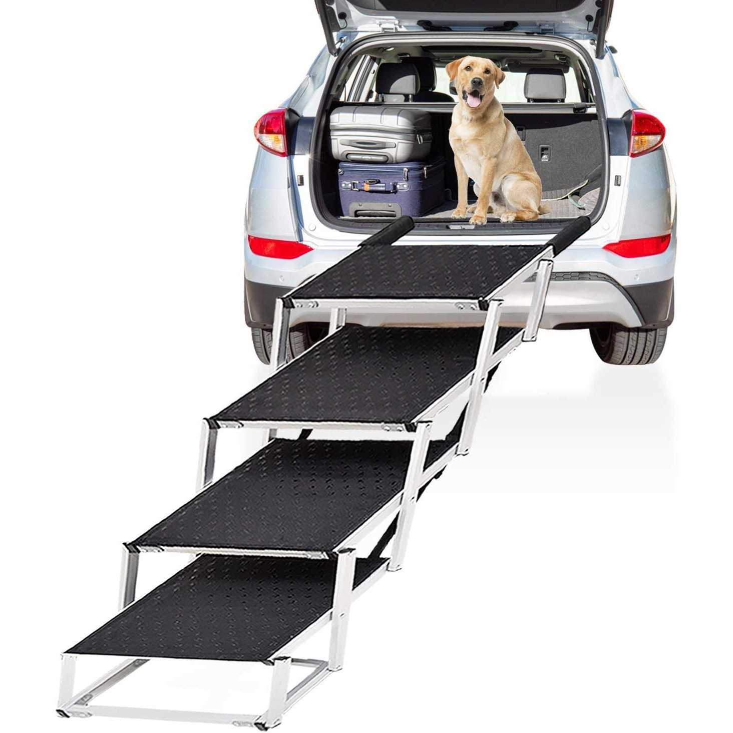 LUFFWELL 19.2” Extra Wide Dog Car Stairs, Foldable Dog Car Ramp with Nonslip Surface for Cars, Truck and SUV - Pet Supplies online store
