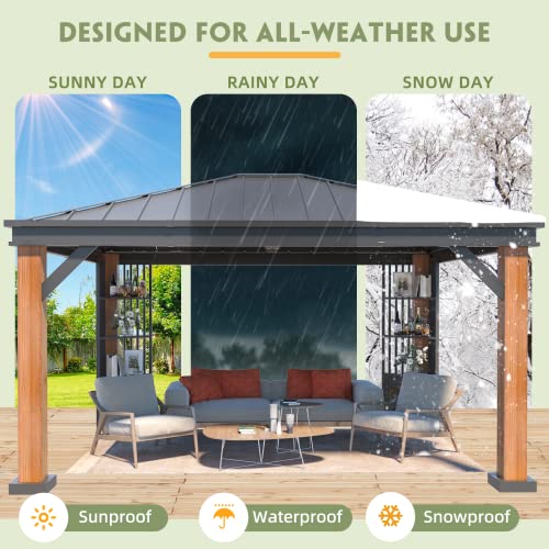 EROMMY 12'x20' Hardtop Gazebo Double Roof Galvanized Steel Canopy Outdoor Aluminum Frame Permanent Metal Pavilion with Netting and Curtains for Patio