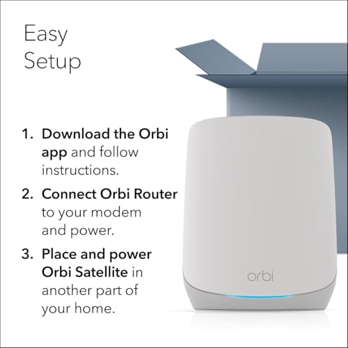 NETGEAR Orbi Whole Home Tri-Band WiFi 6 Mesh Network System (RBK663) &ndash; Router with 2 Satellite Extenders, Security Features, Coverage up to 6