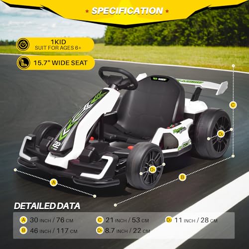 Blitzshark 24V Kids Go Kart 300W Powerful Drift Kart Electric Pedal Kart Outdoor Race Toy, with 2X150W Strong Motor, 7AH Big Battery
