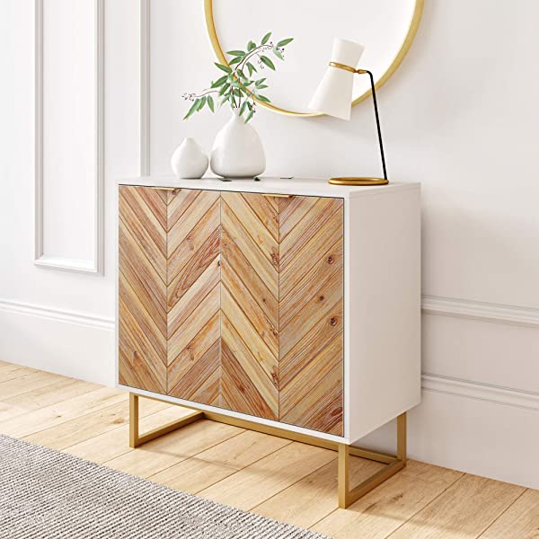 Nathan James Enloe Modern Storage, Free Standing Accent Cabinet with Doors in a Rustic Fir Wood Finish Powder-coated Metal Base for Hallway