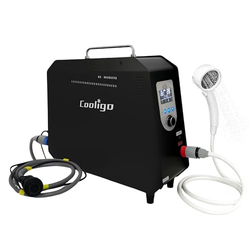 Portable Propane Water Heater Shower &ndash; Tankless Hot Water Heater for Camp, Hiking & Outdoors, 4000mAh Rechargeable Battery, Digital Display