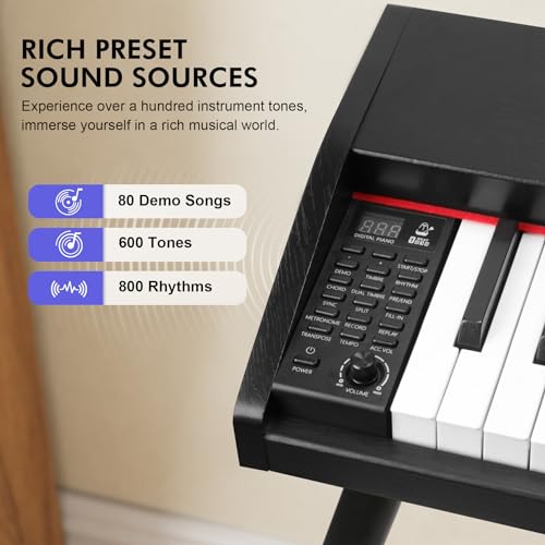 Digital Piano Keyboard for Beginners,Full Size 88 Key Semi-Weighted Keyboard Electric Piano with Stand,Power Adapter,Sheet Music Stand,Pedal