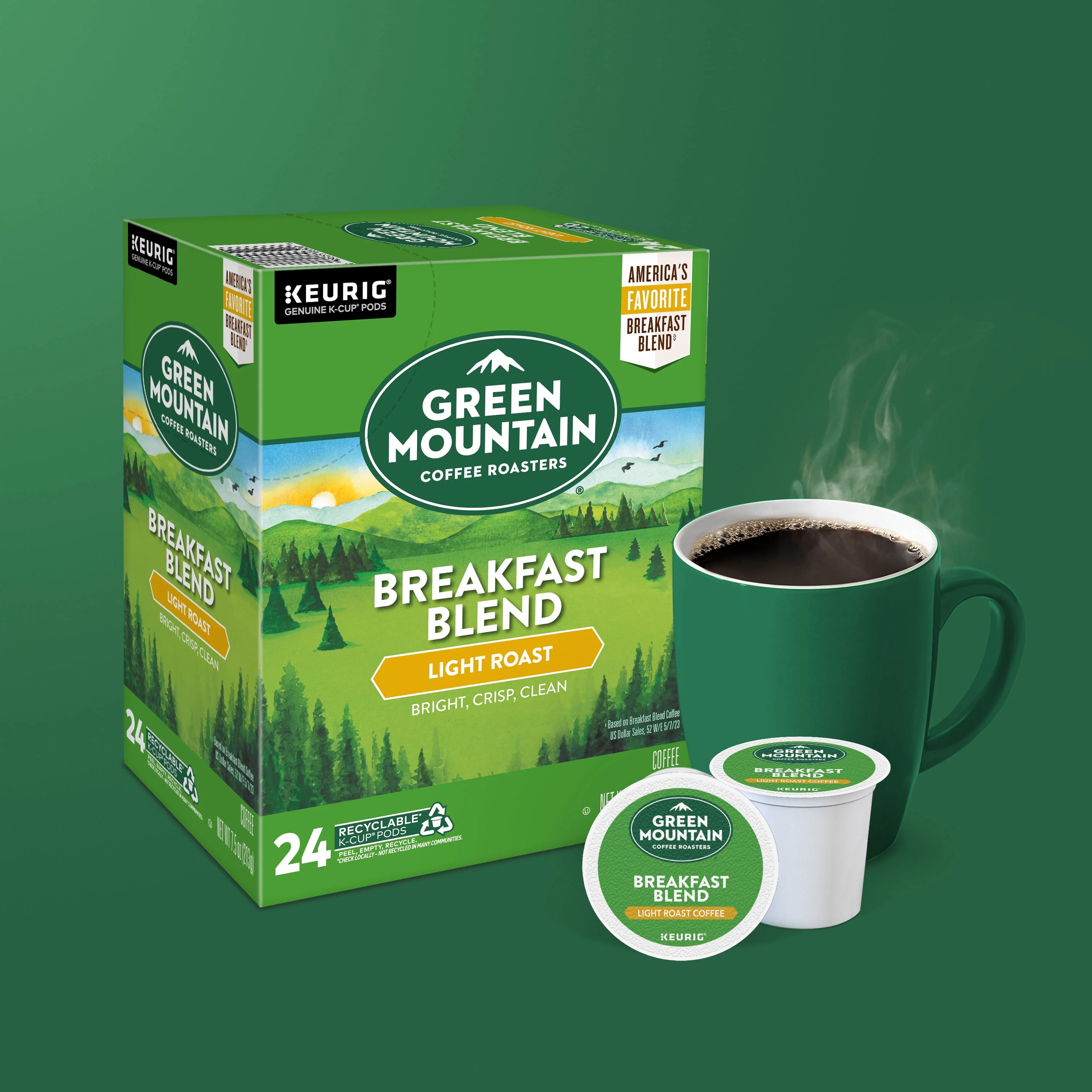 Green Mountain Coffee Roasters, Breakfast Blend Light Roast K-Cup Coffee Pods, 24 Count